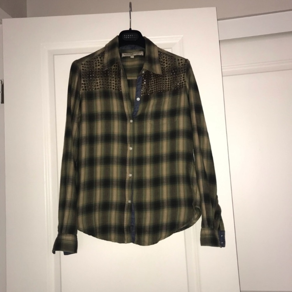 What goes around comes around greed plaid button down shirt